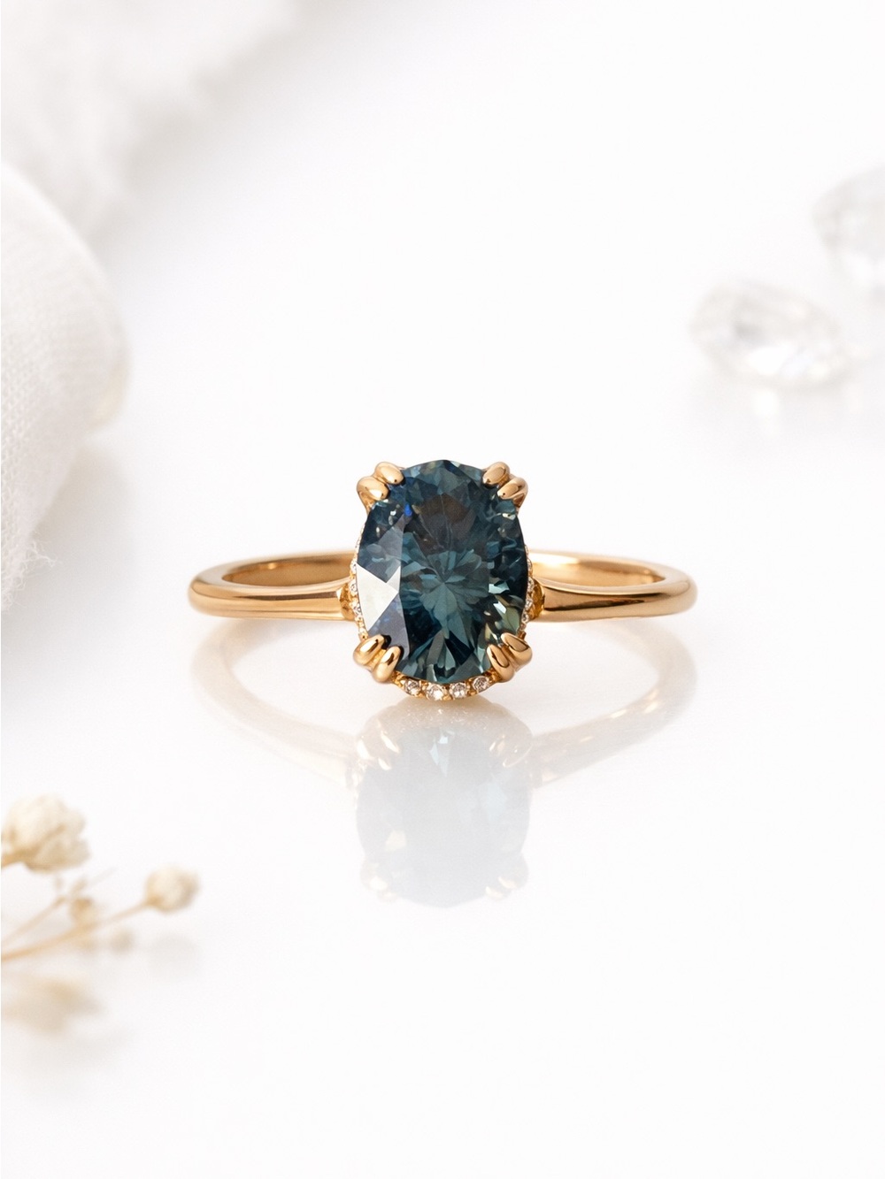 Bluboho Alya 14k Yellow Gold Montana Sapphire Diamond Engagement Ring Size 6.25